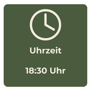 Uhrzeit: 18:30 Uhr auf einem olivgrünen Hintergrund.